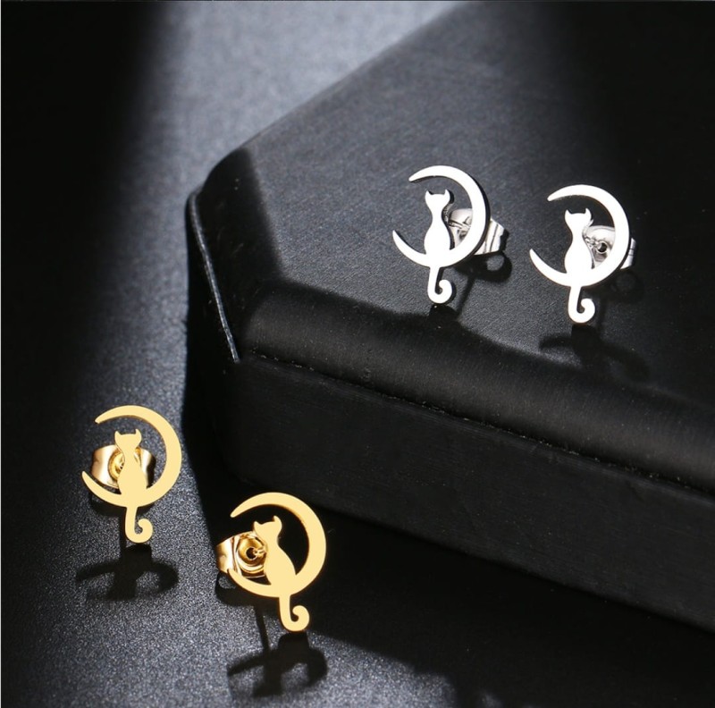 Kolczyki srebrne kot księżyc - stal chirurgiczna.jpg