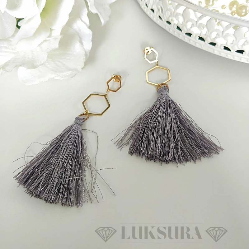 Kolczyki frędzelki frędzle wiszące szare - stal chirurgiczna.jpg