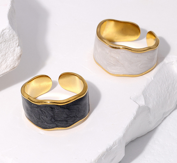 Pierścionek masa perłowa regulowany - stal chirurgiczna