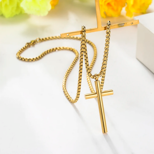 Naszyjnik krzyż męski stal chirurgiczna