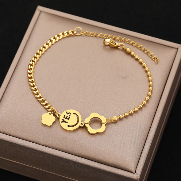 Bransoletka ze stali nierdzewnej uśmiech kwiat