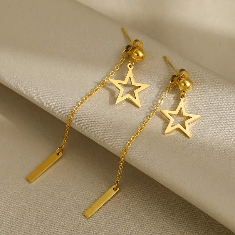 Kolczyki gwiazdki wiszące długie ze stali chirurgicznej