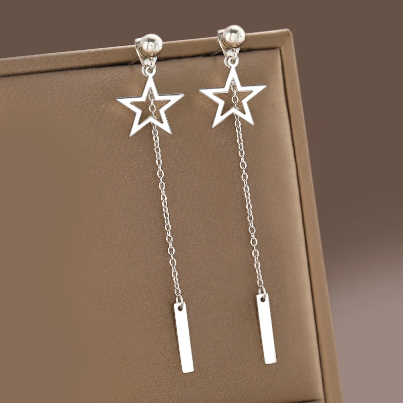 Kolczyki gwiazdki wiszące długie ze stali chirurgicznej