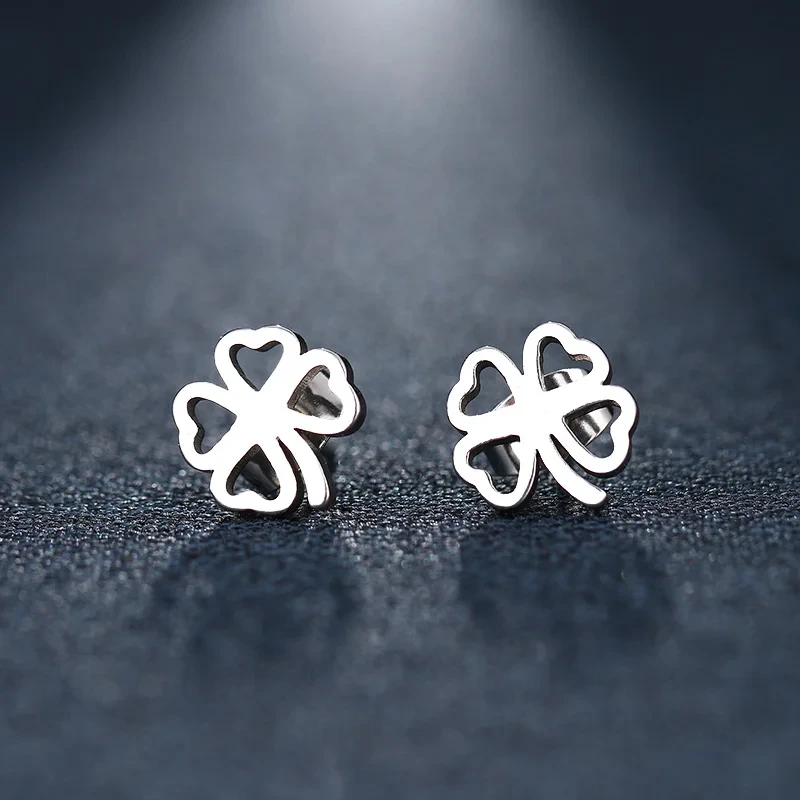 Kolczyki czterolistna koniczynka - stal chirurgiczna