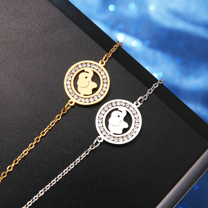 Bransoletka ze stali nierdzewnej słoń słonik cyrkonie