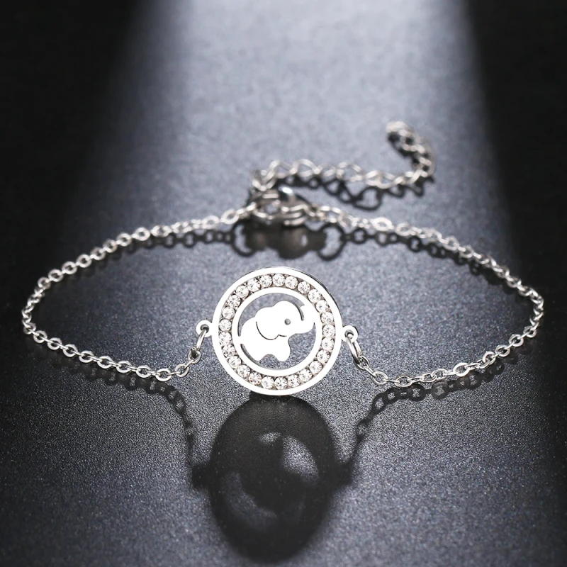 Bransoletka ze stali nierdzewnej słoń słonik cyrkonie