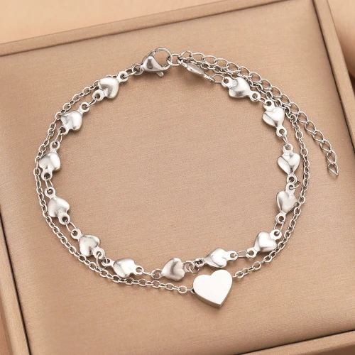 Bransoletka podwójna serduszka ze stali chirurgicznej