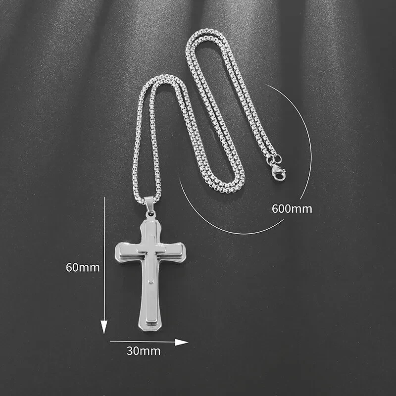 Naszyjnik krzyż potrójny męski stal chirurgiczna
