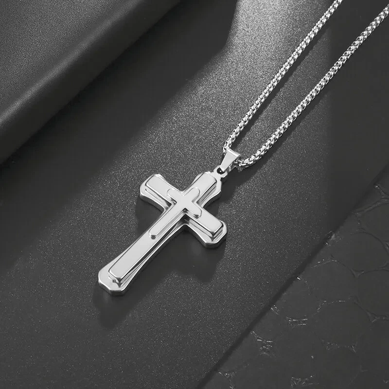 Naszyjnik krzyż potrójny męski stal chirurgiczna
