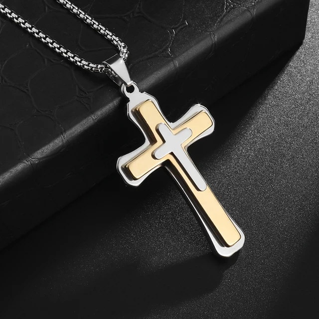 Naszyjnik krzyż potrójny męski stal chirurgiczna