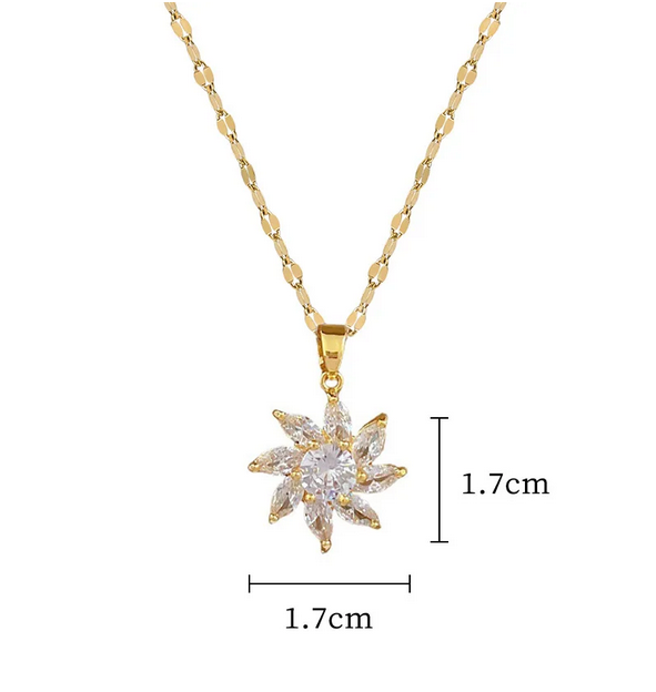 Komplet cyrkoniowy słonecznik kolczyki + naszyjnik - pozłacana stal chirurgiczna