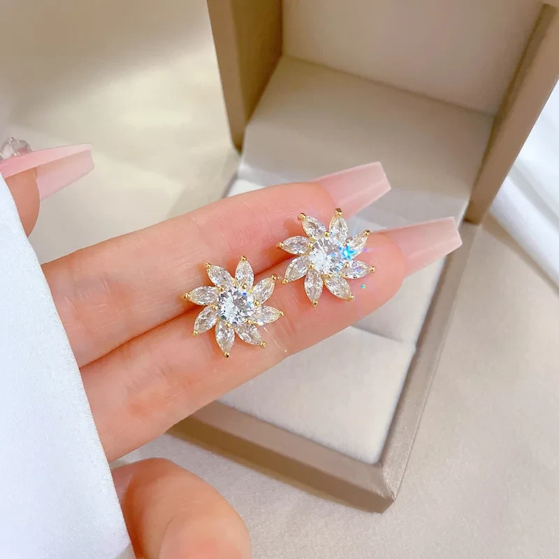 Komplet cyrkoniowy słonecznik kolczyki + naszyjnik - pozłacana stal chirurgiczna