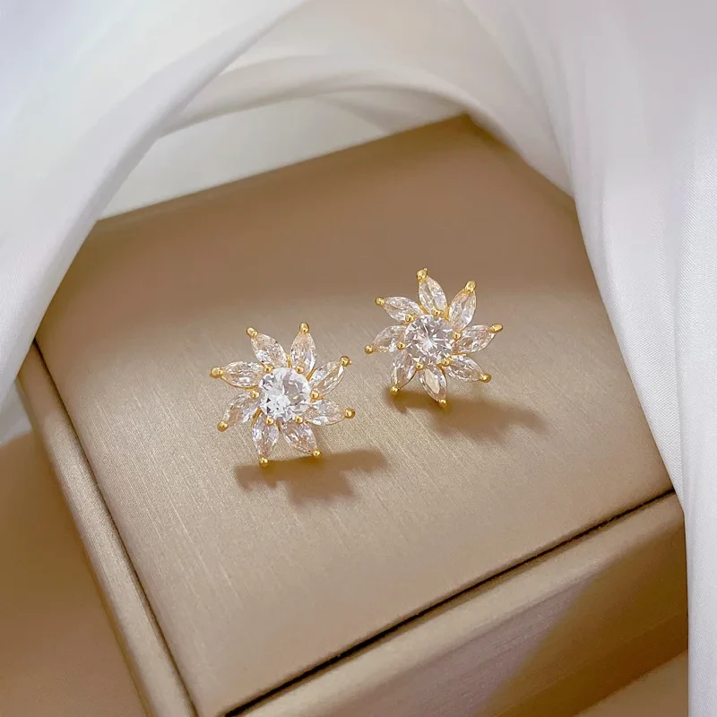 Komplet cyrkoniowy słonecznik kolczyki + naszyjnik - pozłacana stal chirurgiczna