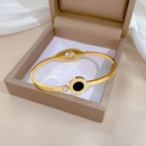 Bransoletka sztywna czarne koło ze stali chirurgicznej - B-1039