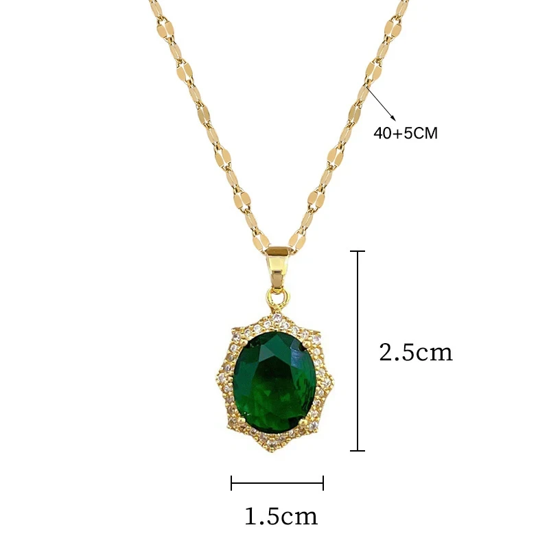 Komplet zielony kamień kolczyki + naszyjnik - pozłacana stal chirurgiczna