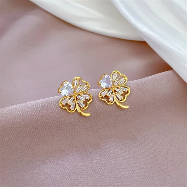 Złote kolczyki koniczynka PREMIUM - stal chirurgiczna