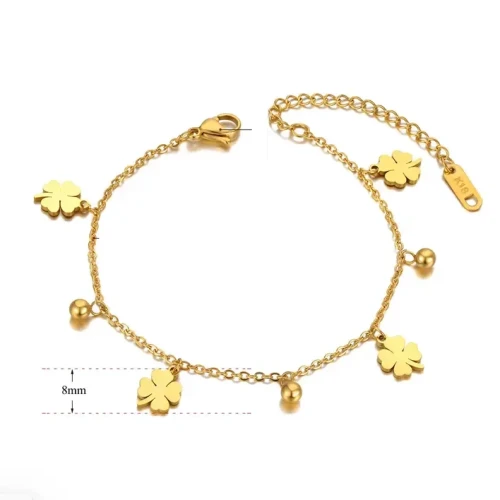 Bransoletka celebrytka koniczynki koniczynka - pozłacana stal chirurgiczna