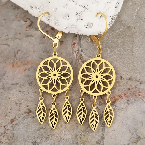 Złote kolczyki łapacz snów - stal chirurgiczna - LUKSURA