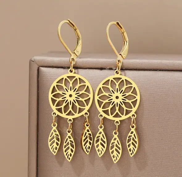 Złote kolczyki łapacz snów - stal chirurgiczna - LUKSURA