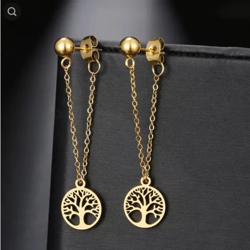 Kolczyki  gładkie drzewko szczęścia wiszące- stal chirurgiczna  