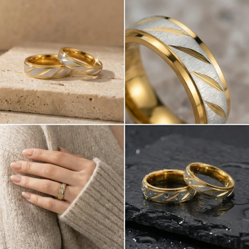 Szeroka obrączka dwukolorowa złoto-srebrna 6mm wykonana ze stali chirurgicznej..webp