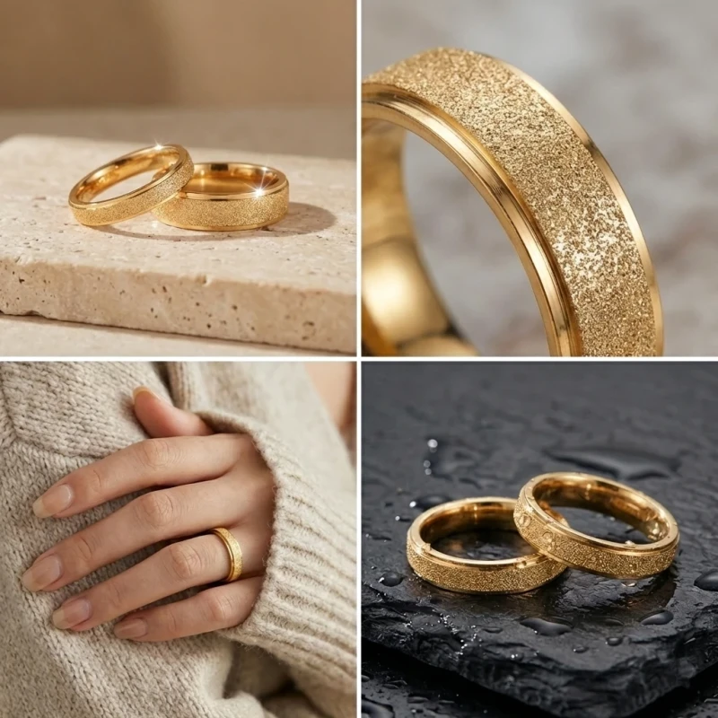 Złota Obrączka z Efektem Blasku 4mm Stal Chirurgiczna.webp