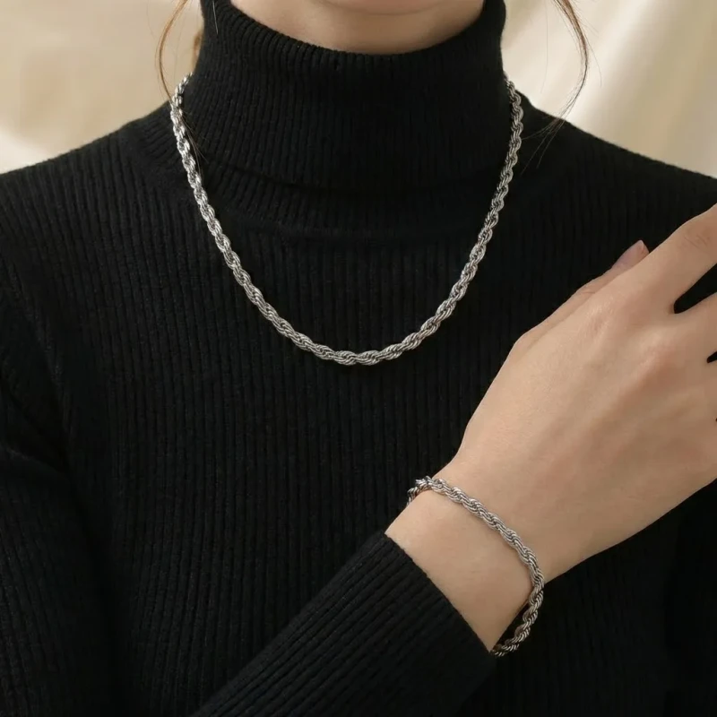 Komplet biżuterii LUKSUSOWY gruby splot KORDA - stal chirurgiczna .webp