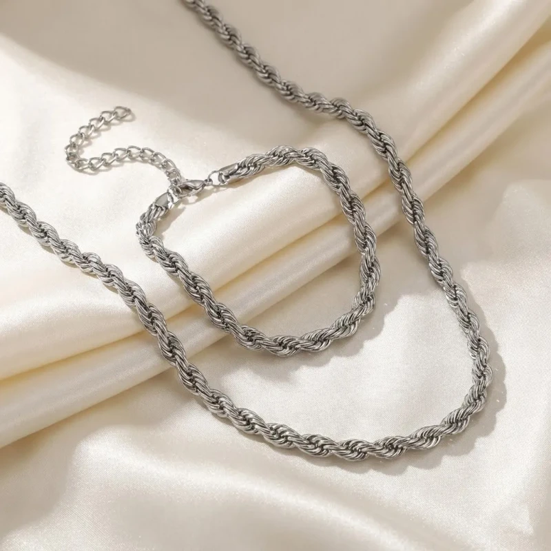 Komplet biżuterii LUKSUSOWY gruby splot KORDA - stal chirurgiczna .webp