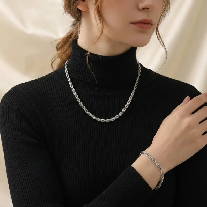 Komplet biżuterii LUKSUSOWY gruby splot KORDA - stal chirurgiczna .webp