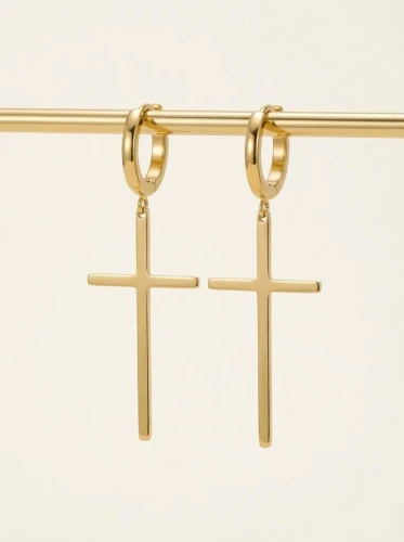 Złote Kolczyki Wiszące Krzyżyki – Stal Szlachetna