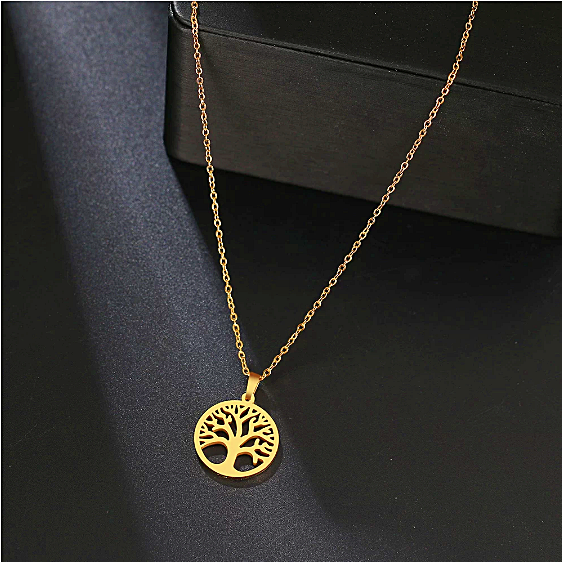 Naszyjnik złoty gładkie Drzewko Szczęścia - stal chirurgiczna