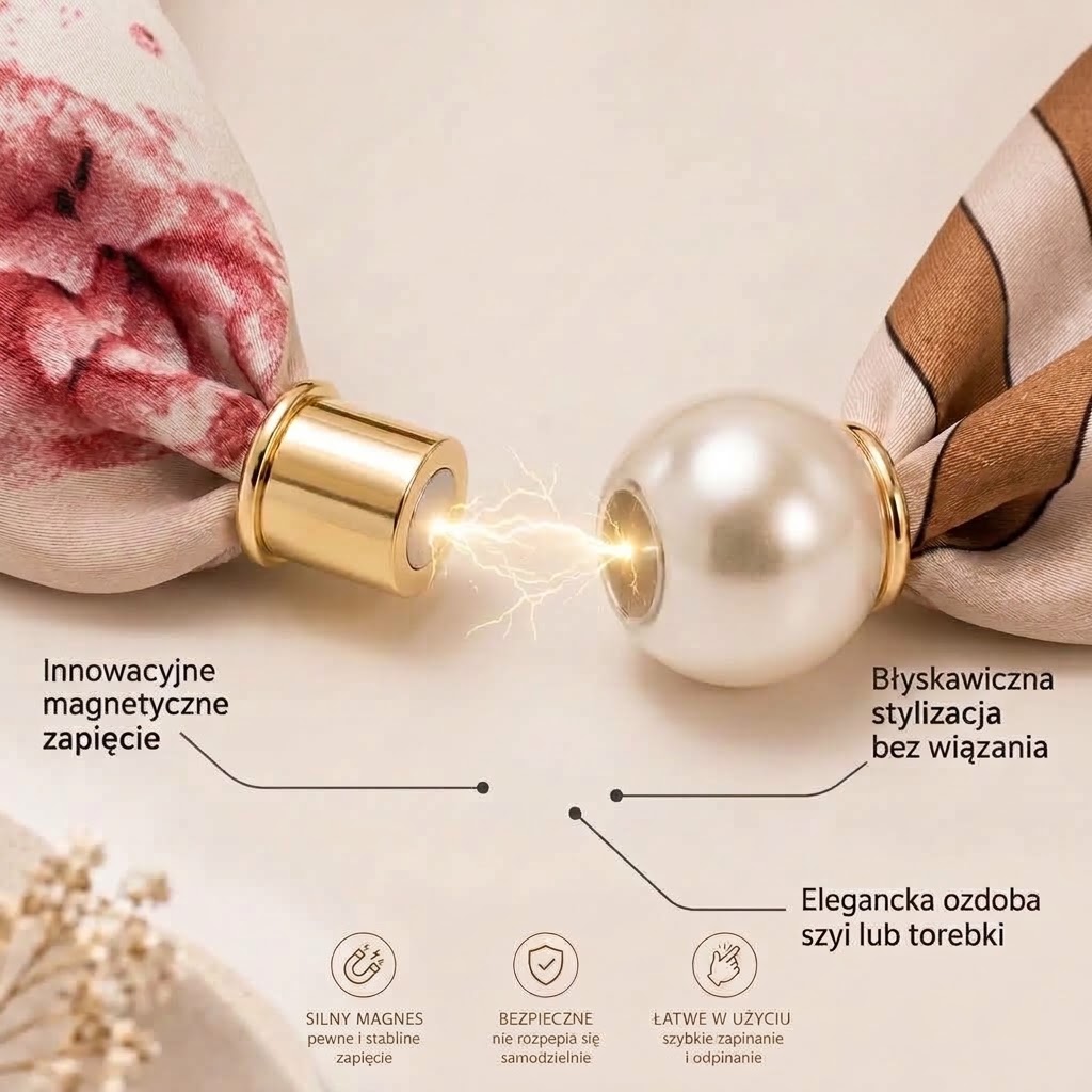 Elegancka Apaszka w Kwiaty z Zapięciem Magnetycznym i Perłą