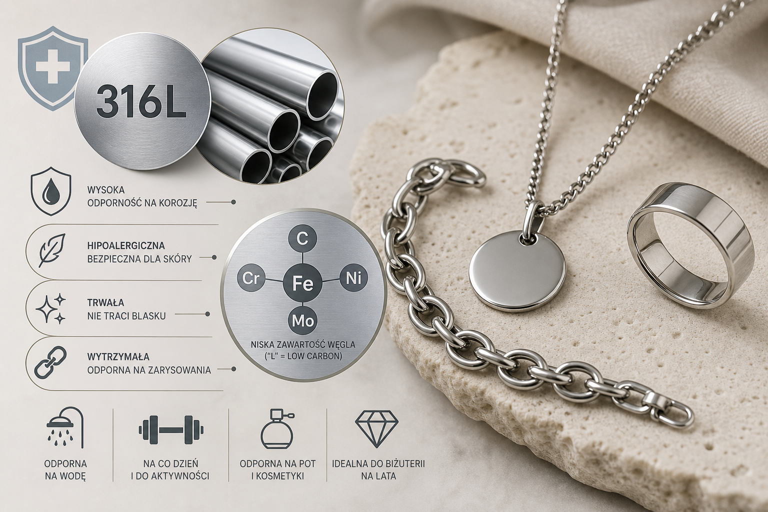 Stal chirurgiczna 316L – czym się wyróżnia w biżuterii?